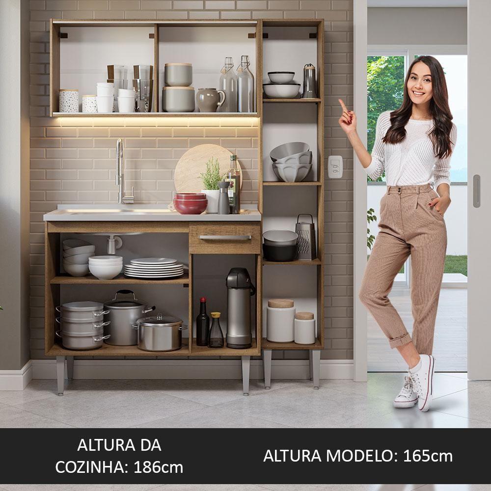 Armário De Cozinha Compacta 137cm Com Pia Rustic Emilly Madesa 08 Rustic - 2