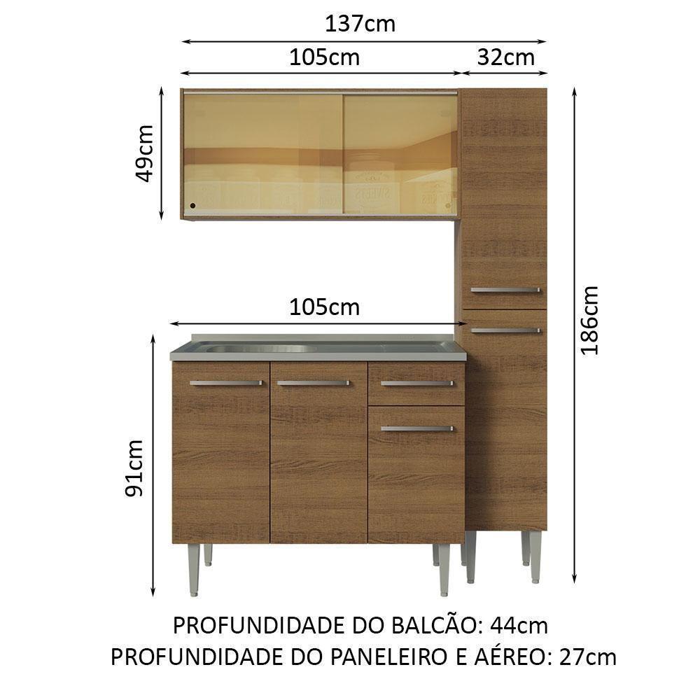 Armário De Cozinha Compacta 137cm Com Pia Rustic Emilly Madesa 08 Rustic - 6