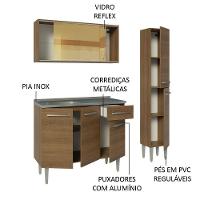 Armário De Cozinha Compacta 137cm Com Pia Rustic Emilly Madesa 08 Rustic - 10