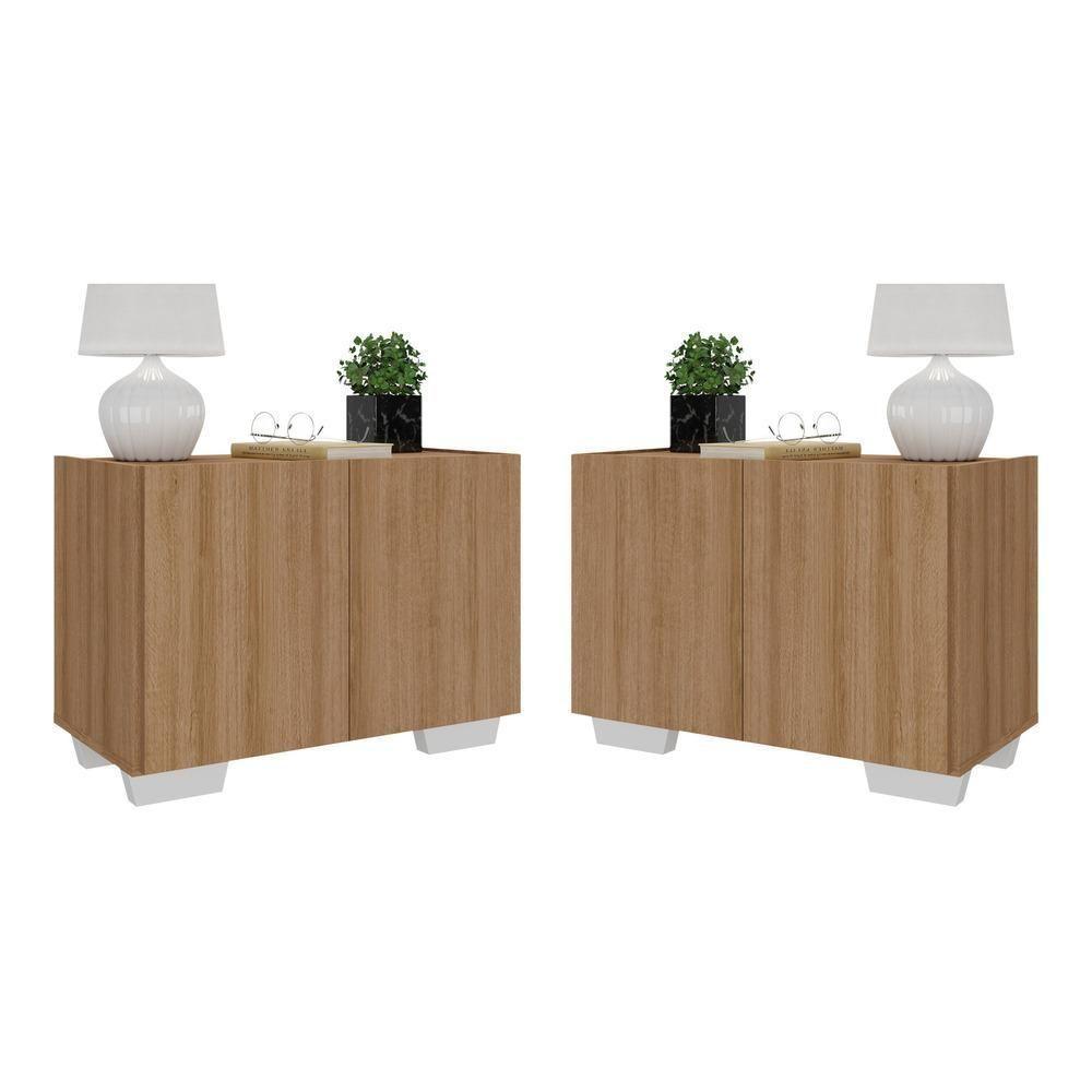 Kit 2 Mesas De Cabeceira 2 Portas E Pés Mp4139 Rustic branco - 1