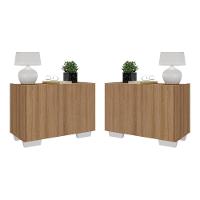 Kit 2 Mesas De Cabeceira 2 Portas E Pés Mp4139 Rustic branco - 1