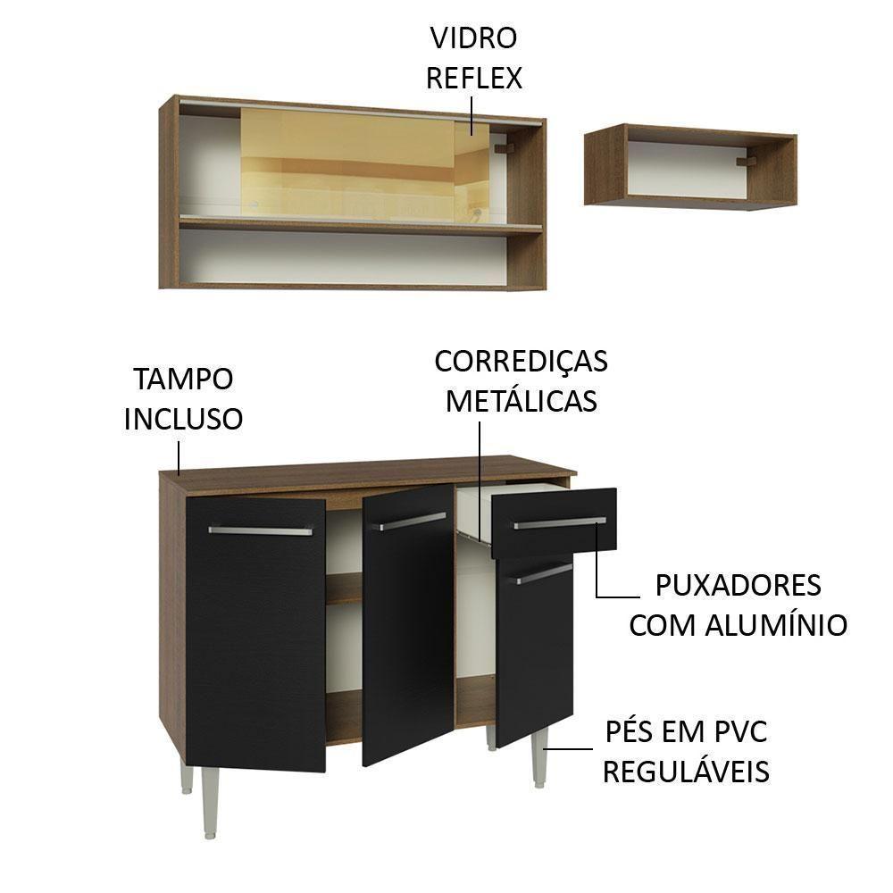Armário De Cozinha Compacta 165cm Rustic/preto Emilly Madesa 02 Rustic/preto - 6