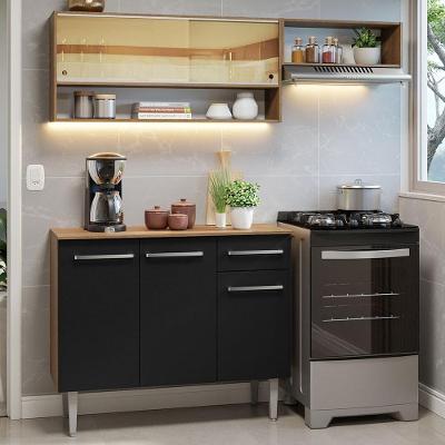 Armário de Cozinha Compacta Emilly 5 Portas 1 Gaveta MDF 165cm Rustic-preto