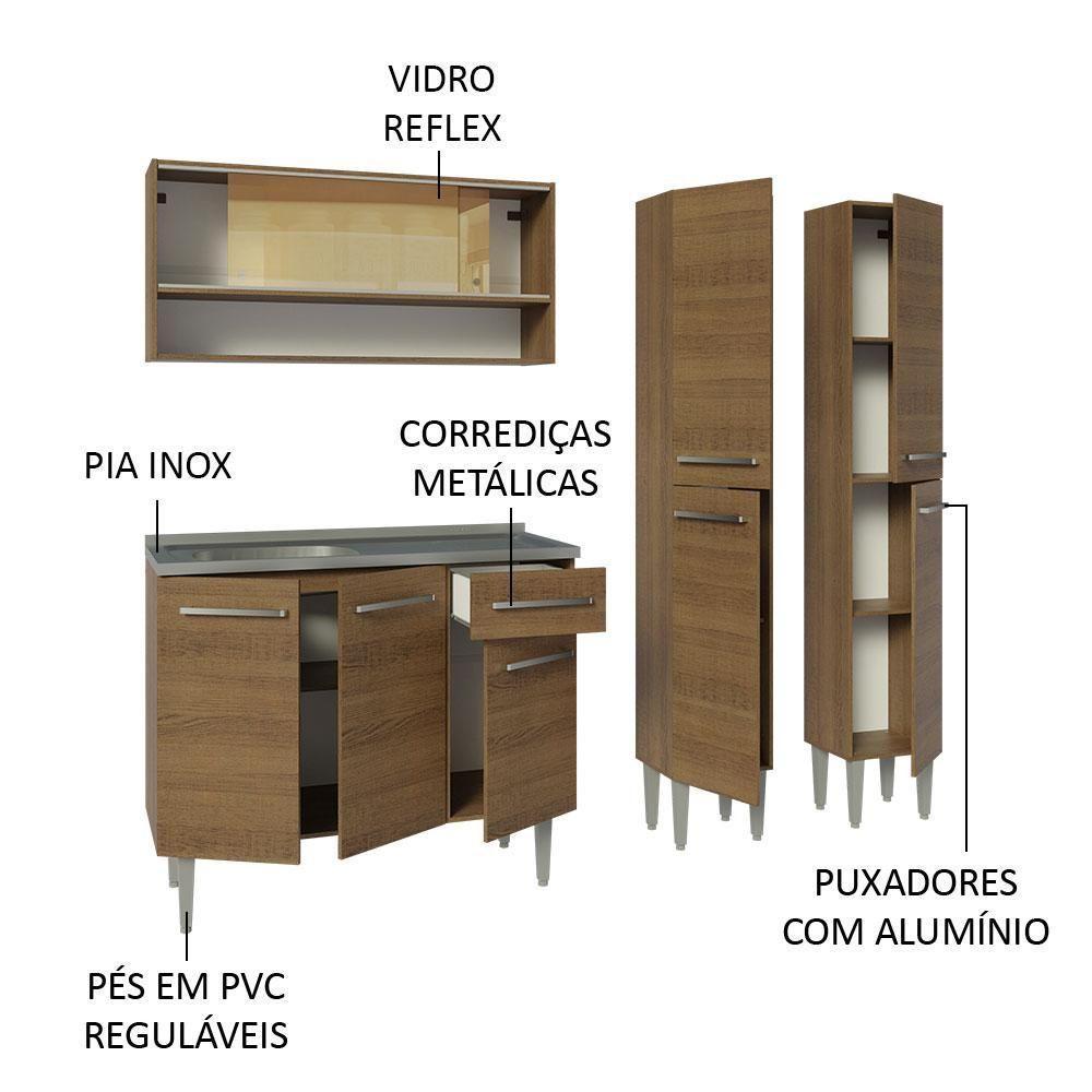 Armário De Cozinha Compacta 169cm Com Pia Rustic Emilly Madesa 14 Rustic - 5