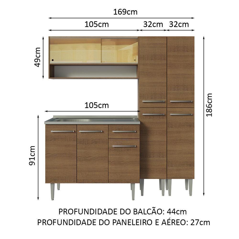 Armário De Cozinha Compacta 169cm Com Pia Rustic Emilly Madesa 14 Rustic - 8