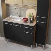 Armário De Cozinha Compacta 137cm Com Pia Rustic/preto Emilly Madesa 08 Rustic/preto