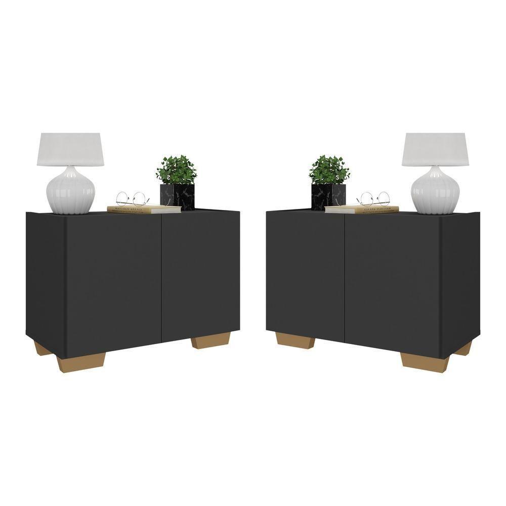 Kit 2 Mesas De Cabeceira 2 Portas E Pés Mp4139 Preto natural - 1