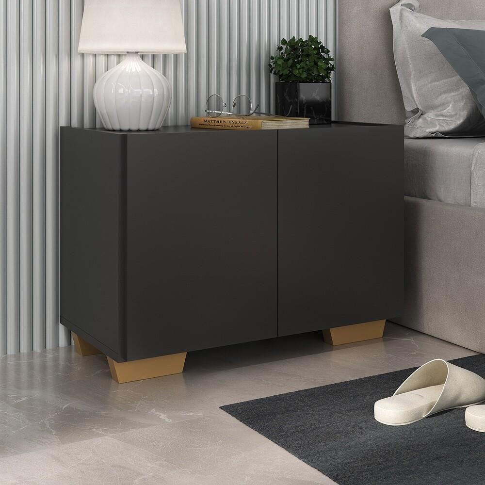 Kit 2 Mesas De Cabeceira 2 Portas E Pés Mp4139 Preto natural - 5