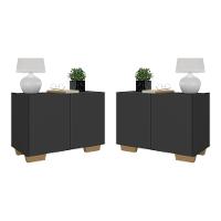 Kit 2 Mesas De Cabeceira 2 Portas E Pés Mp4139 Preto natural - 1