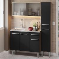 Armário De Cozinha Compacta 137cm Com Pia Rustic/preto Emilly Madesa 07 Rustic/preto - 1