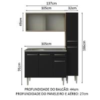 Armário De Cozinha Compacta 137cm Com Pia Rustic/preto Emilly Madesa 07 Rustic/preto - 3