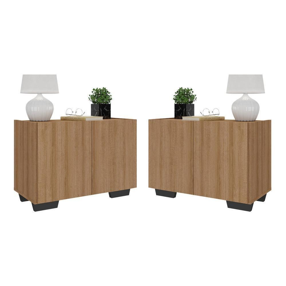 Kit 2 Mesas De Cabeceira 2 Portas E Pés Mp4139 Rustic preto - 1