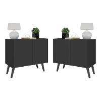 Kit 2 Mesas De Cabeceira Retrô 2 Portas Mp4138 Preto Preto - 1