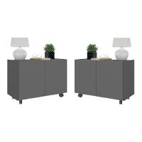 Kit 2 Mesas De Cabeceira Com Rodízios 2 Portas Mp4136 Grafite Grafite - 1