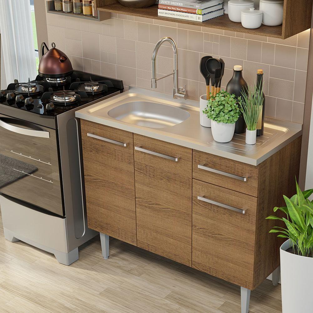 Armário De Cozinha Compacta 165cm Com Pia Rustic Emilly Madesa 01 Rustic - 2