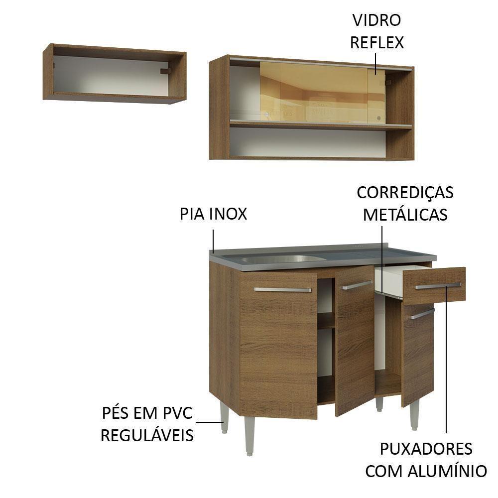 Armário De Cozinha Compacta 165cm Com Pia Rustic Emilly Madesa 01 Rustic - 9