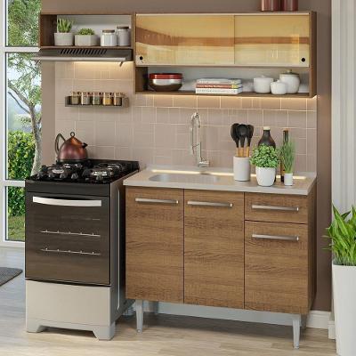 Armário de Cozinha Compacta Emilly 5 Portas 1 Gaveta MDF 165cm Marrom Rústico