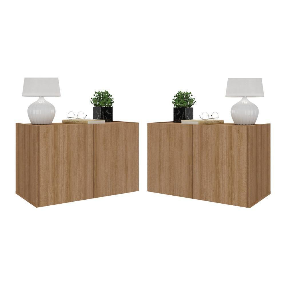 Kit 2 Mesas De Cabeceira 2 Portas Mp4135 Rustic Rustic - 1