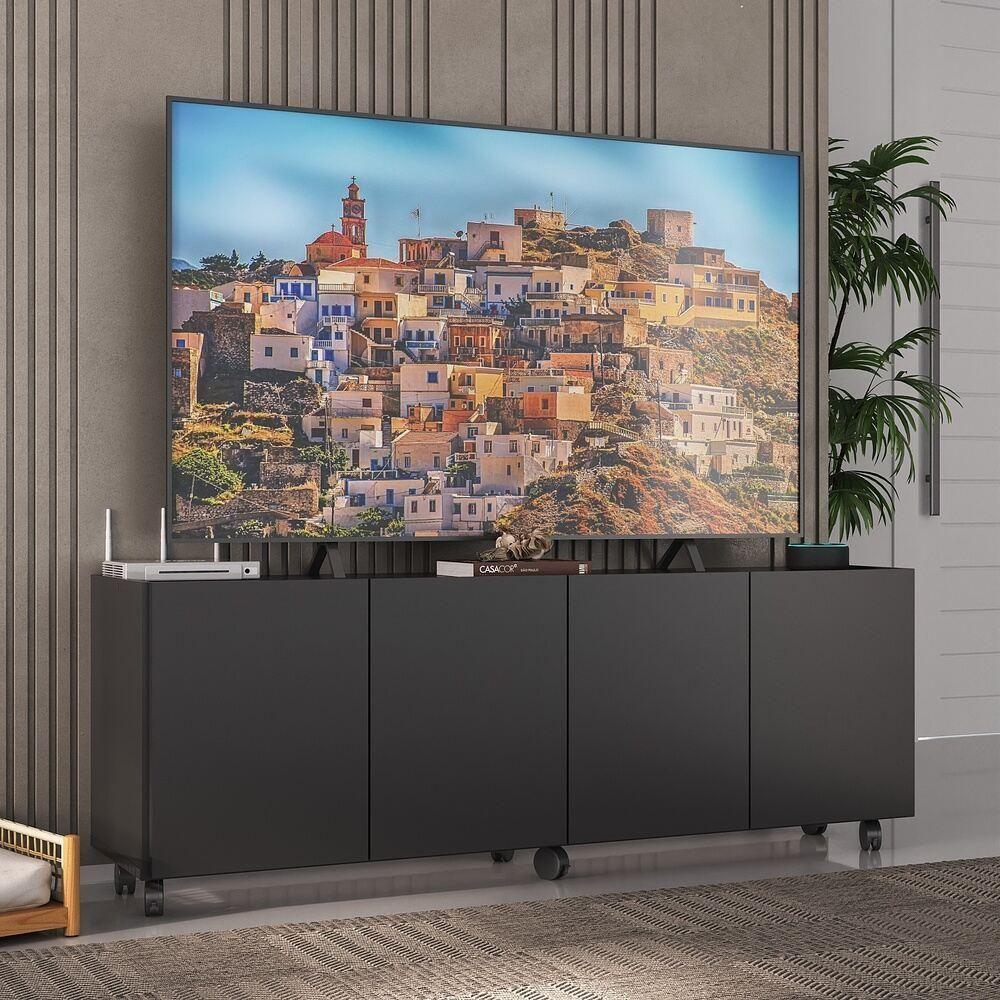 Rack Para Tv Até 50 Polegadas Com E Rodízios Mp1069 Preto Preto - 5