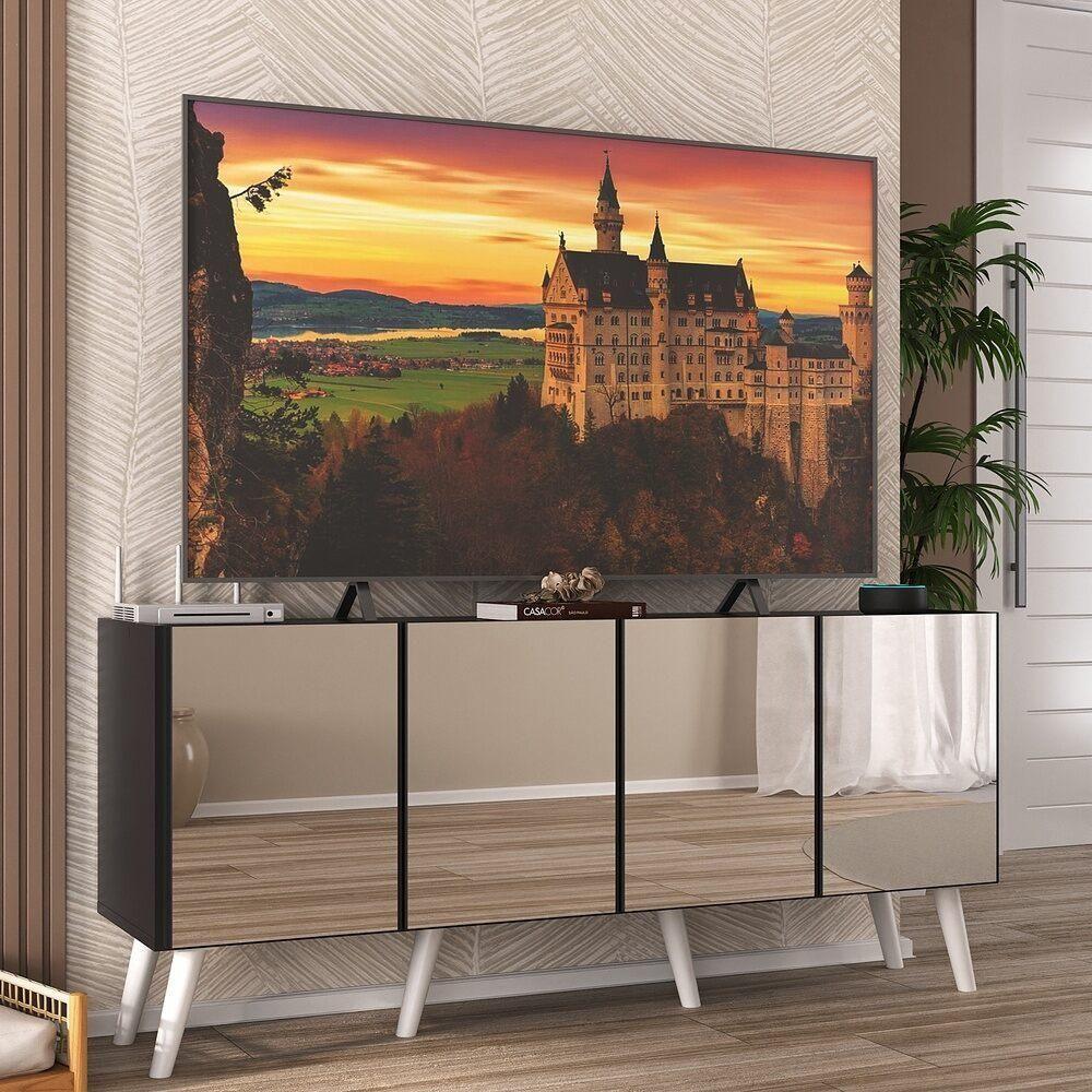 Rack Tv Até 50 Polegadas Retrô Com Espelhos Mp1082 Preto branco - 2