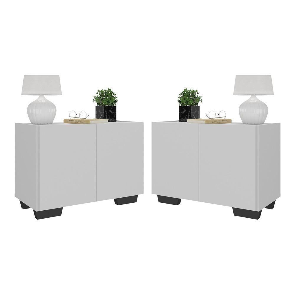 Kit 2 Mesas De Cabeceira 2 Portas E Pés Mp4139 Branco preto - 1