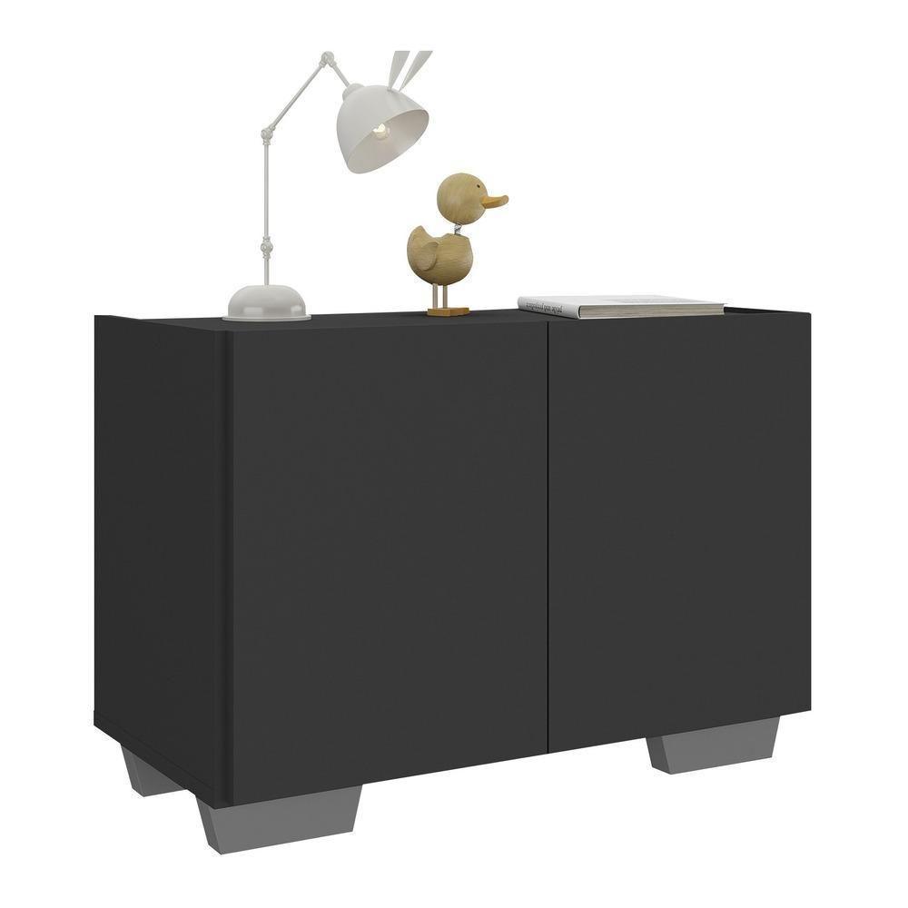 Mesa De Cabeceira Com Pés 2 Portas Mp4134 Preta cinza Preto cinza - 1