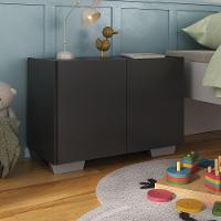 Mesa De Cabeceira Com Pés 2 Portas Mp4134 Preta cinza Preto cinza - 3