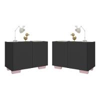 Kit 2 Mesas De Cabeceira 2 Portas E Pés Mp4139 Preto rosa Preto rosa - 1