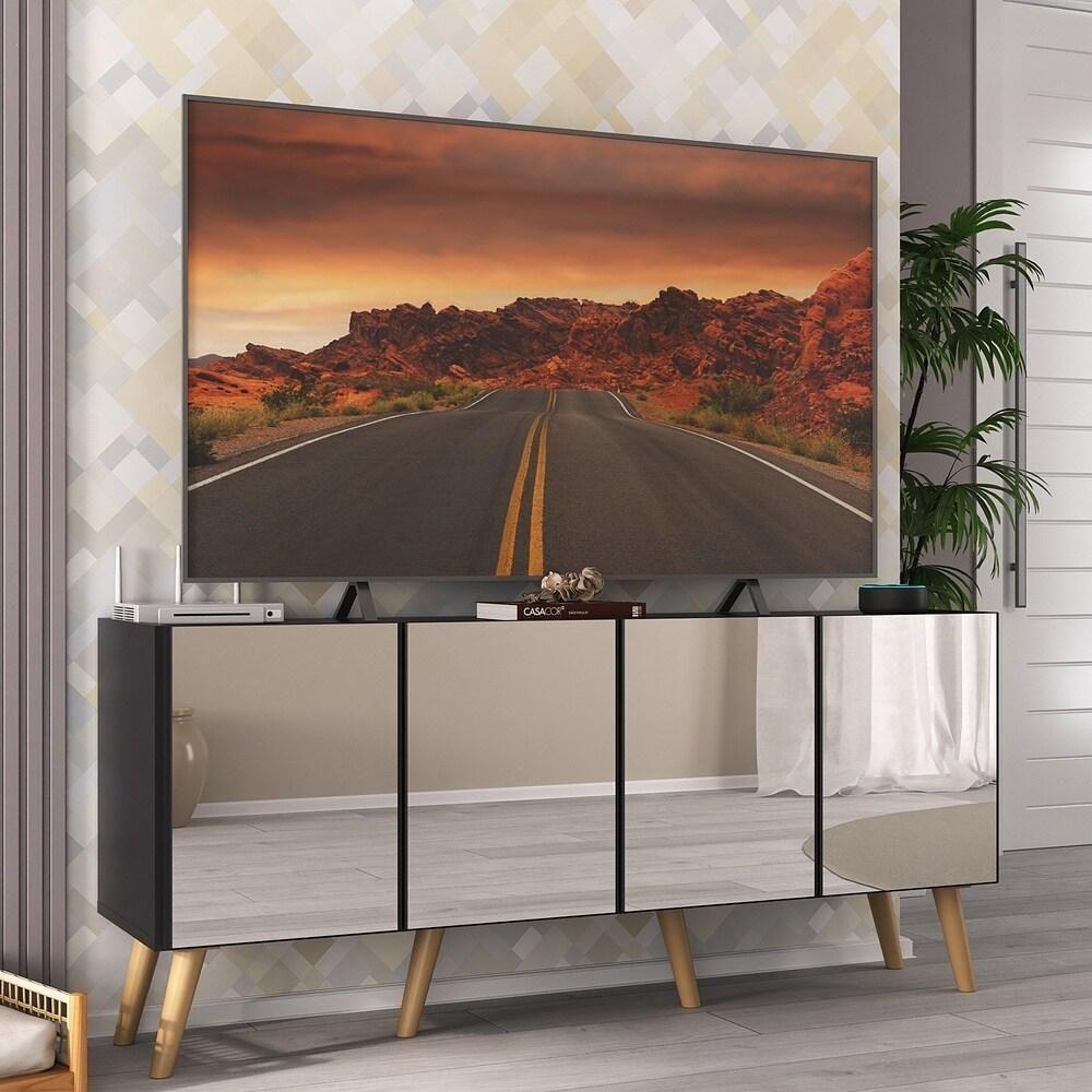 Rack Tv Até 50 Polegadas Retrô Com Espelhos Mp1082 Preto natural - 2