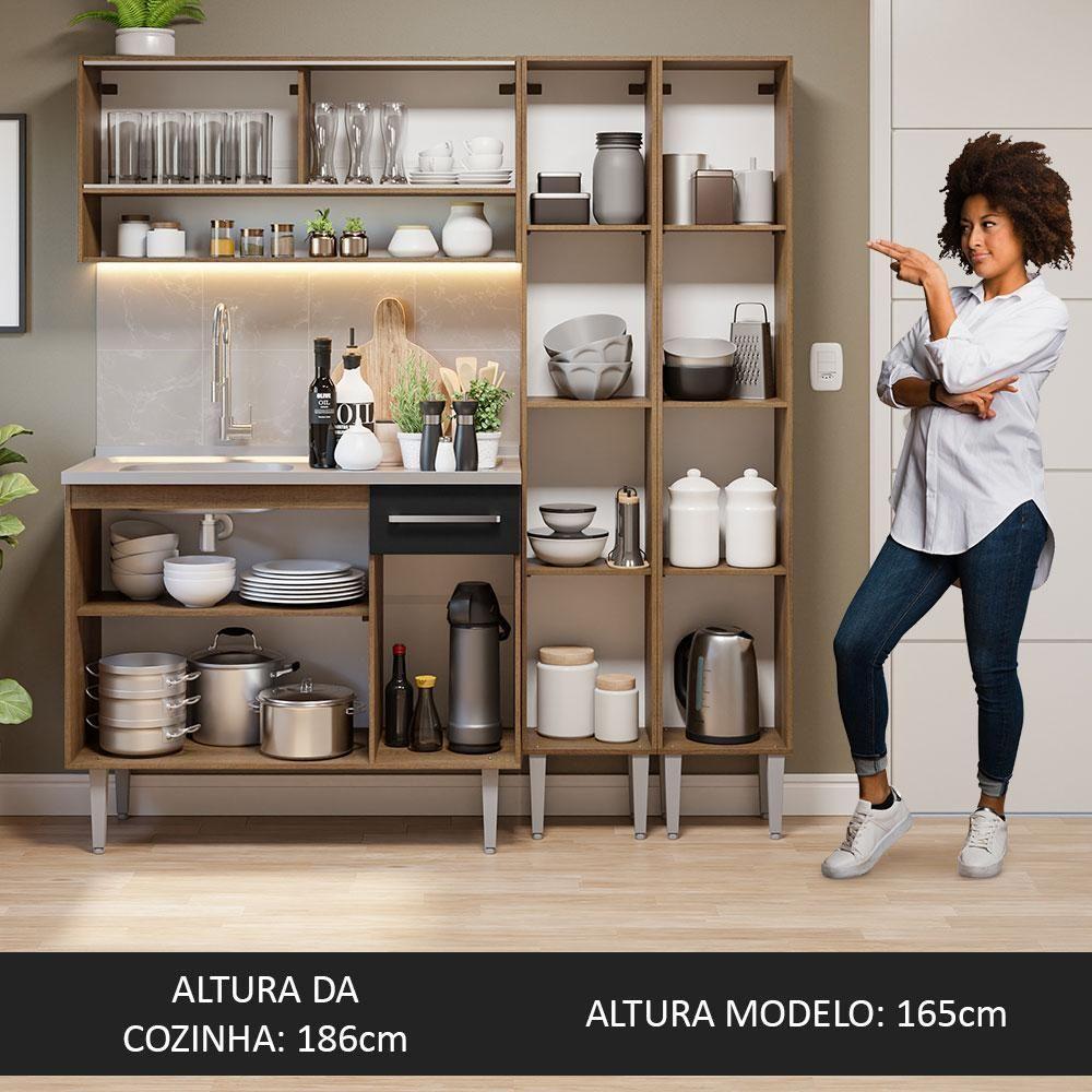 Armário De Cozinha Compacta 169cm Com Pia Rustic/preto Emilly Madesa 14 Rustic/preto - 8