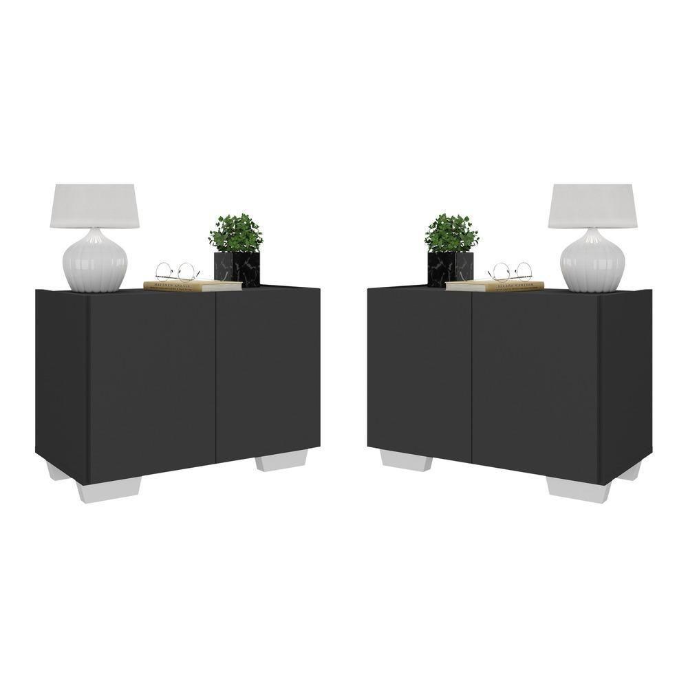 Kit 2 Mesas De Cabeceira 2 Portas E Pés Mp4139 Preto branco - 1