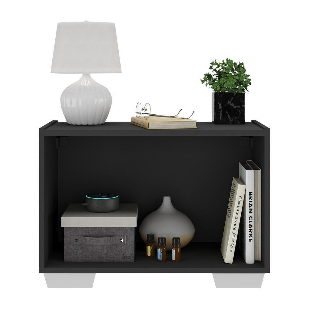 Kit 2 Mesas De Cabeceira 2 Portas E Pés Mp4139 Preto branco - 4