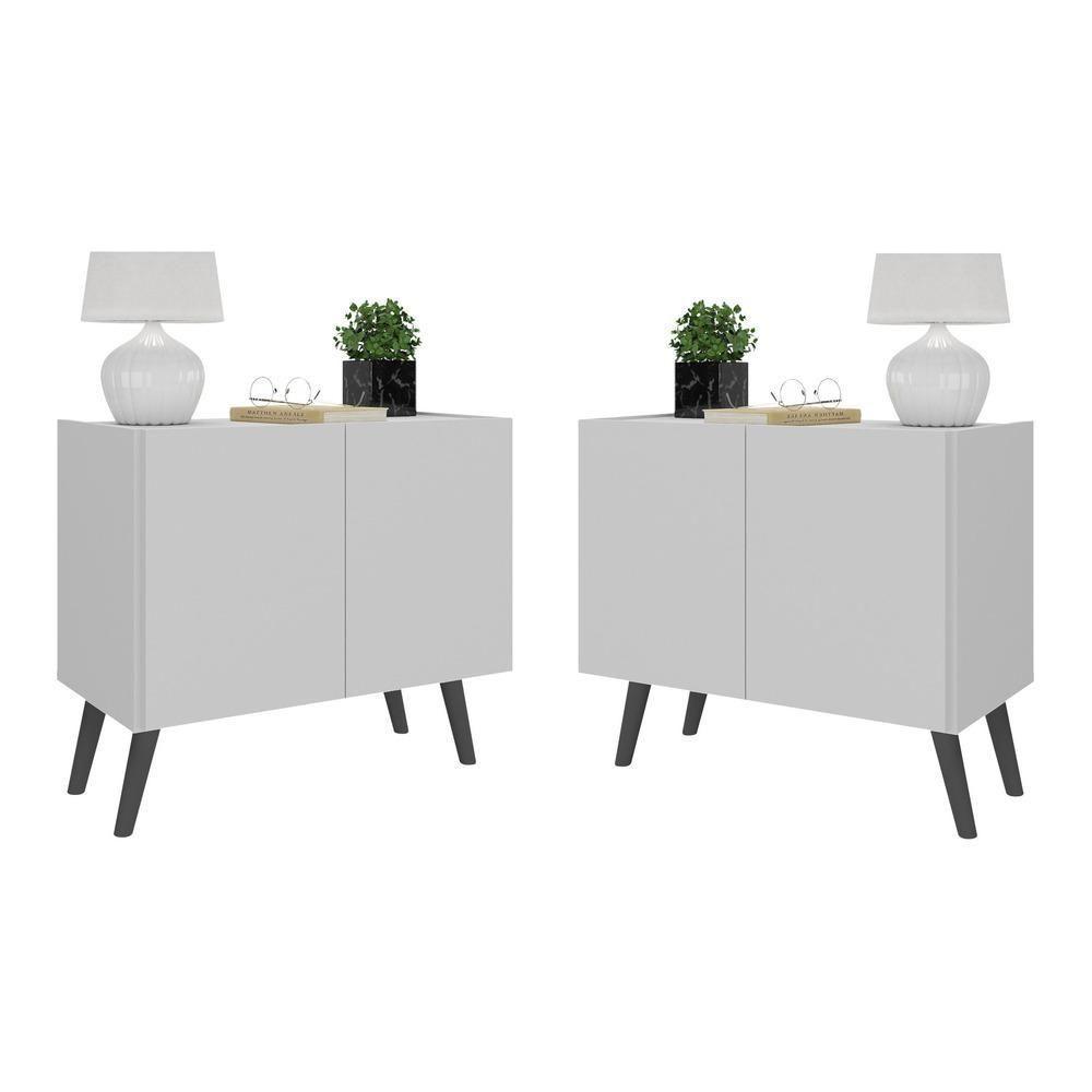 Kit 2 Mesas De Cabeceira Retrô 2 Portas Mp4138 Branco preto - 1