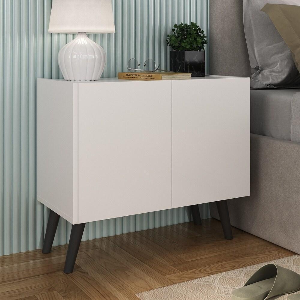 Kit 2 Mesas De Cabeceira Retrô 2 Portas Mp4138 Branco preto - 5