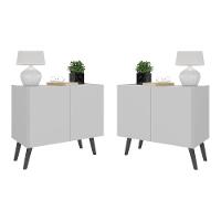 Kit 2 Mesas De Cabeceira Retrô 2 Portas Mp4138 Branco preto - 1