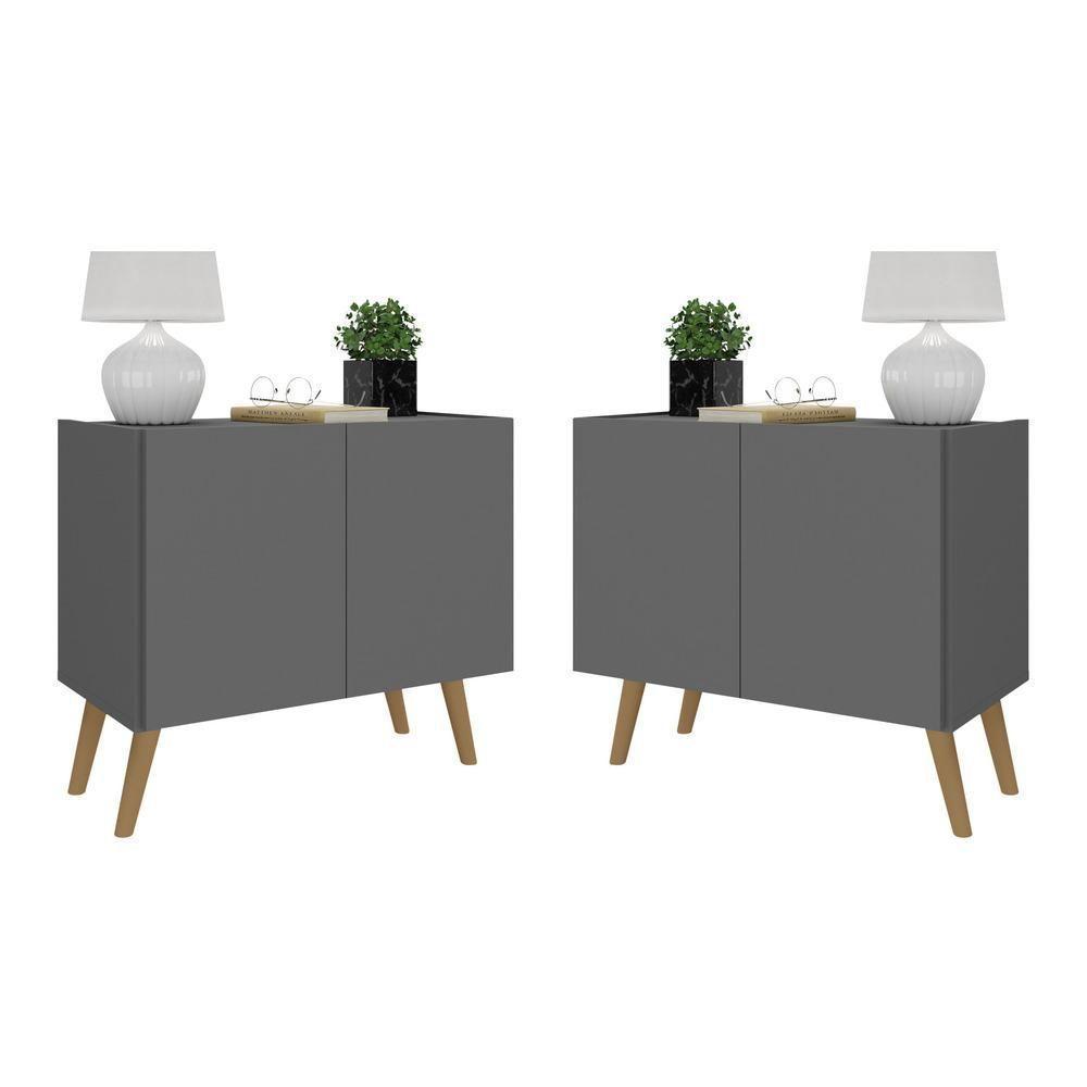 Kit 2 Mesas De Cabeceira Retrô 2 Portas Mp4138 Grafite natural - 1