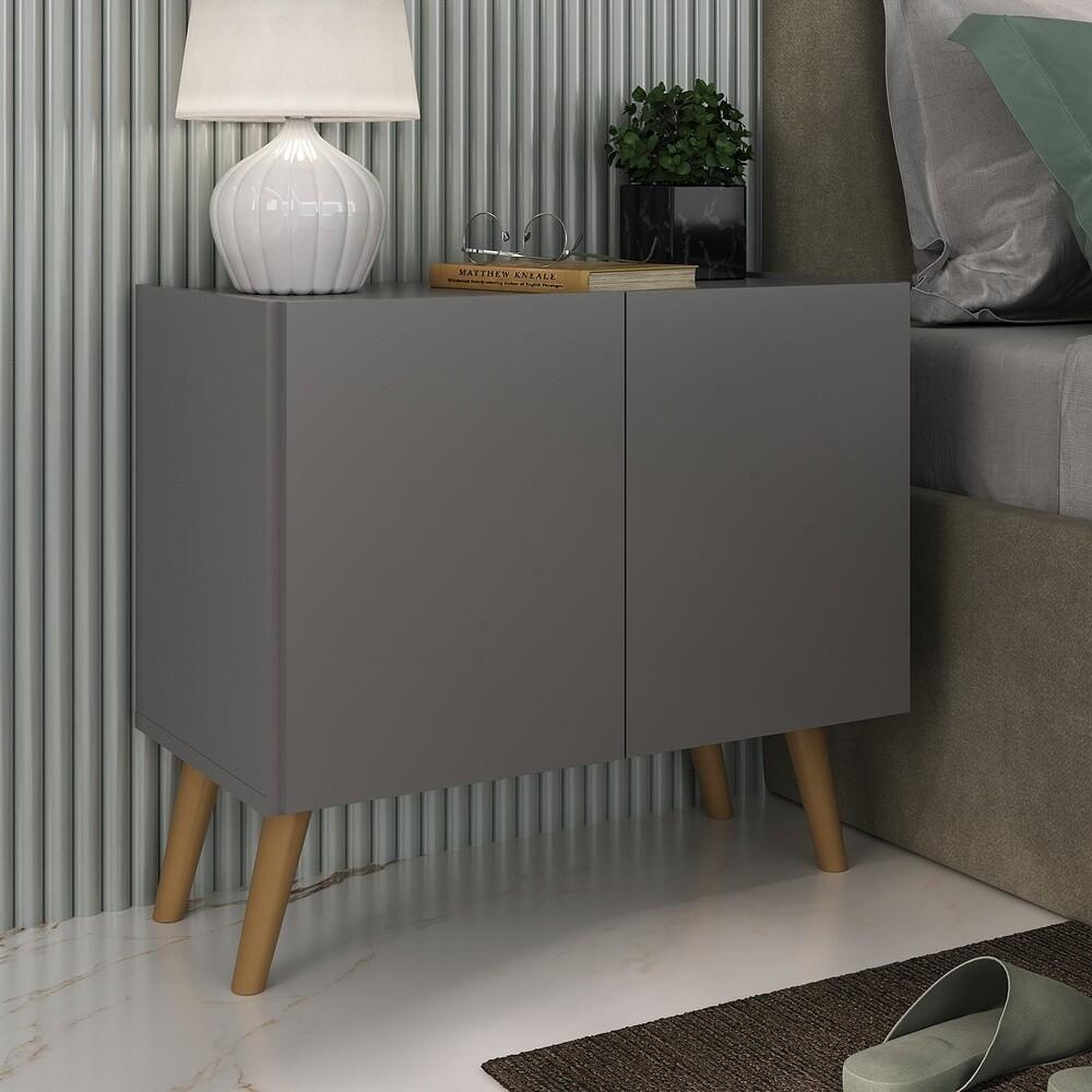 Kit 2 Mesas De Cabeceira Retrô 2 Portas Mp4138 Grafite natural - 2