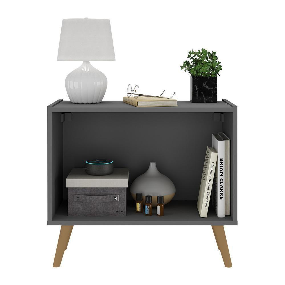 Kit 2 Mesas De Cabeceira Retrô 2 Portas Mp4138 Grafite natural - 4