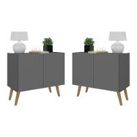 Kit 2 Mesas De Cabeceira Retrô 2 Portas Mp4138 Grafite natural - 1