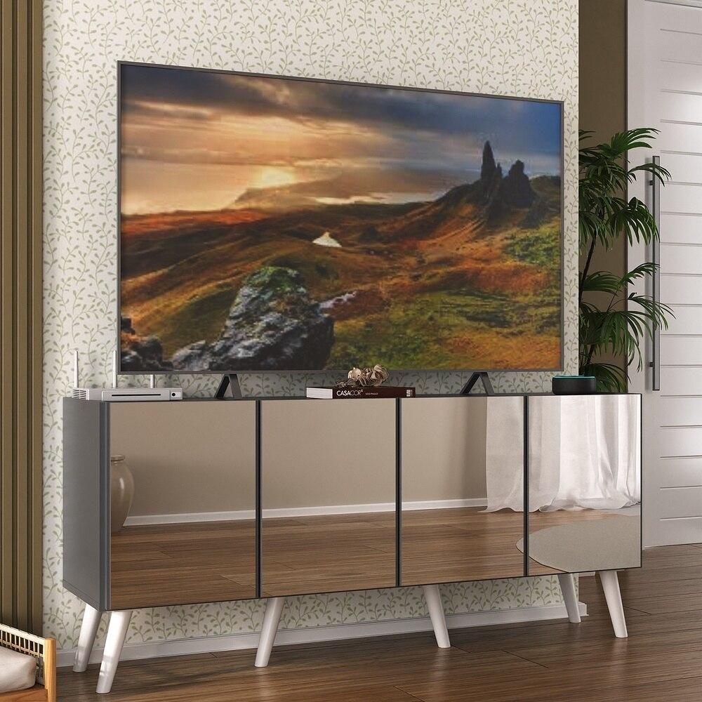 Rack Tv Até 50 Polegadas Retrô Com Espelhos Mp1082 Grafite branco - 2