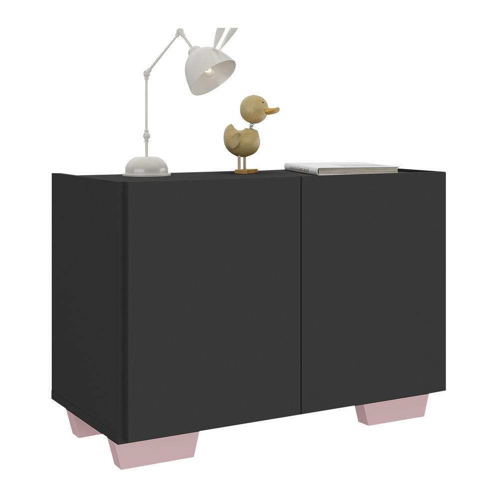 Mesa De Cabeceira Com Pés 2 Portas Mp4134 Preta rosa Preto rosa - 1