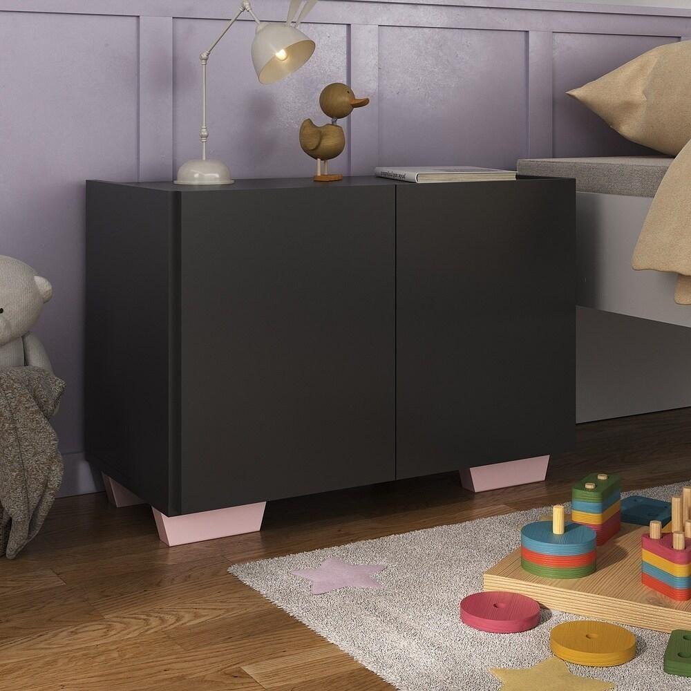 Mesa De Cabeceira Com Pés 2 Portas Mp4134 Preta rosa Preto rosa - 2