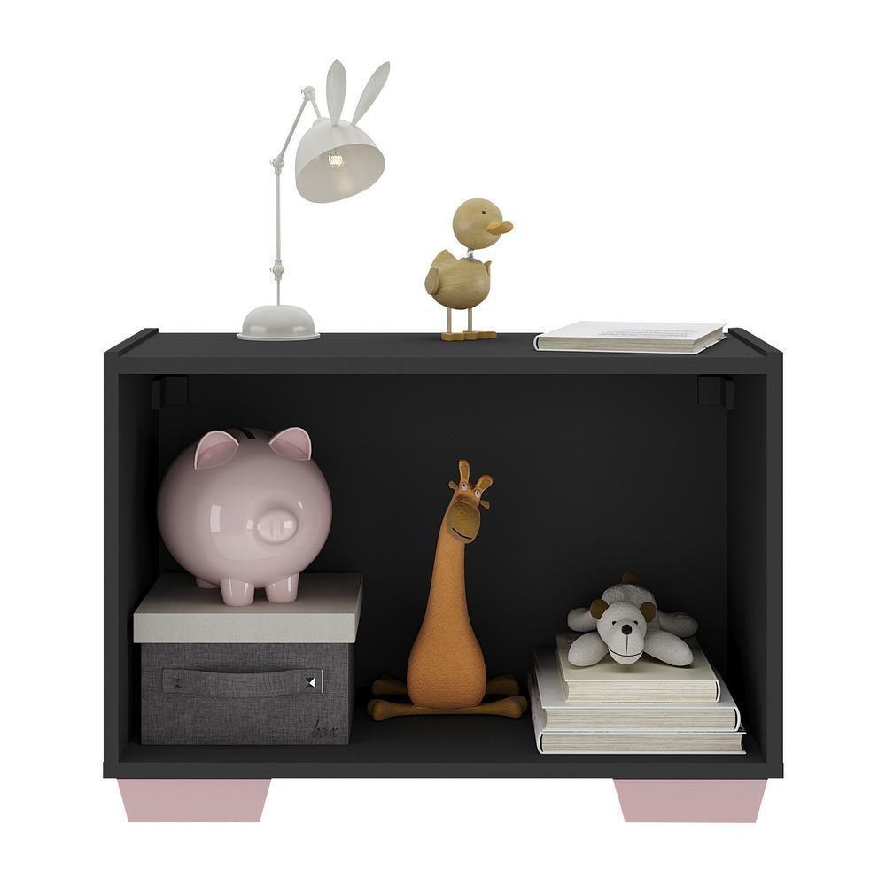 Mesa De Cabeceira Com Pés 2 Portas Mp4134 Preta rosa Preto rosa - 4