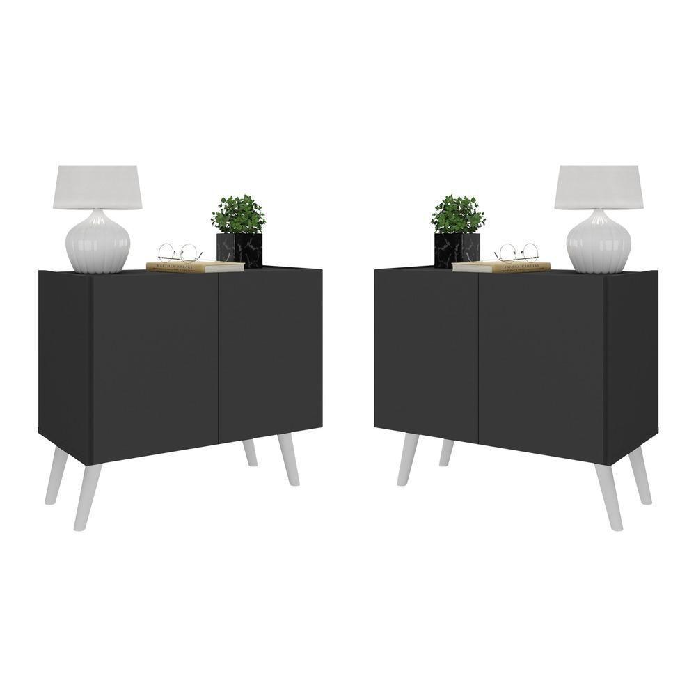 Kit 2 Mesas De Cabeceira Retrô 2 Portas Mp4138 Preto branco - 1