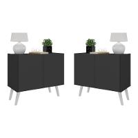 Kit 2 Mesas De Cabeceira Retrô 2 Portas Mp4138 Preto branco - 1