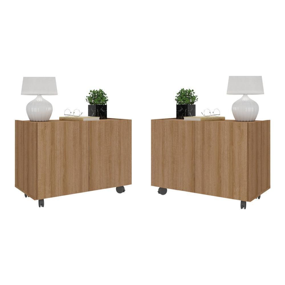 Kit 2 Mesas De Cabeceira Com Rodízios 2 Portas Mp4136 Rustic Rustic - 1