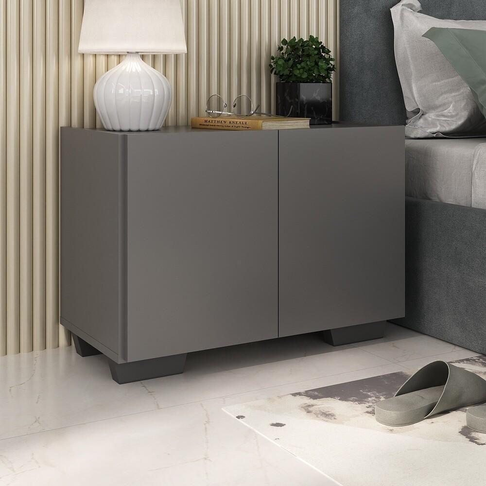 Mesa De Cabeceira Com Pés 2 Portas Mp4134 Grafite preta Grafite preto - 2