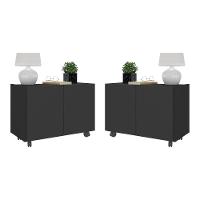 Kit 2 Mesas De Cabeceira Com Rodízios 2 Portas Mp4136 Preto Preto - 1