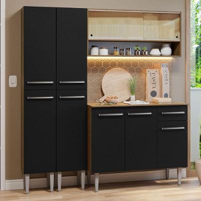 Armário de Cozinha Compacta Emilly 7 Portas 1 Gaveta MDF 169cm Preto Rustic