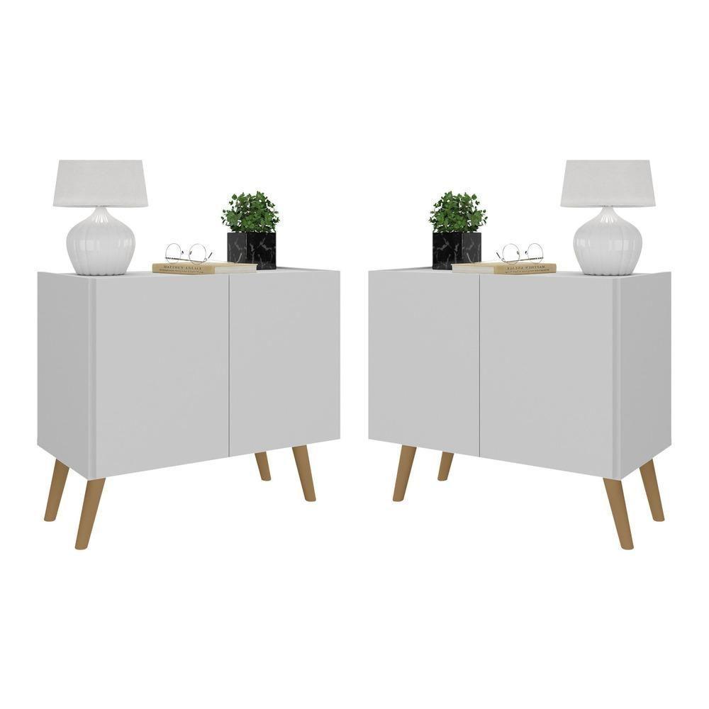 Kit 2 Mesas De Cabeceira Retrô 2 Portas Mp4138 Branco natural - 1